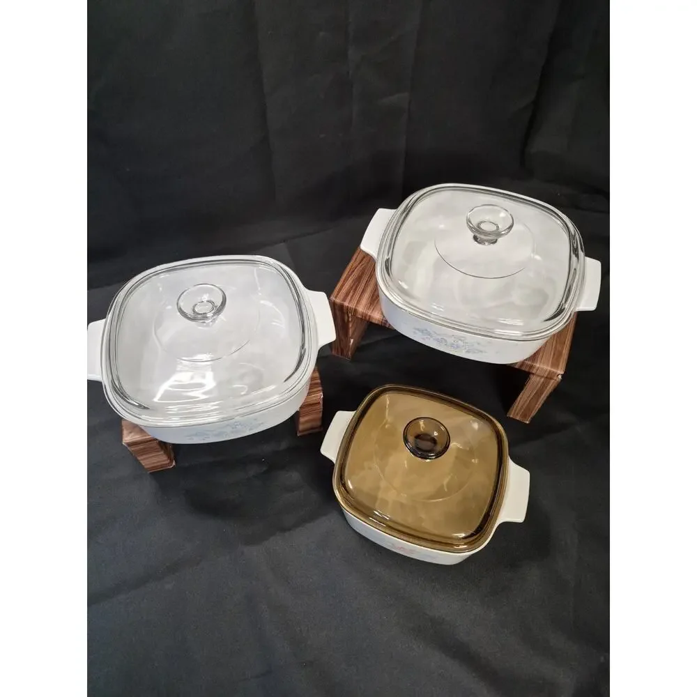 Corningware Set 3 Peice + Lids Pink Blue Symphony Flowers Baking Dishes Nice..